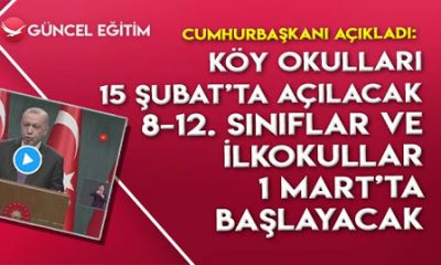 CUMHURBAŞKANI: 8 VE 12 SINIFLARDA 1 MART’TA, KÖY OKULLARINDA 15 ŞUBAT’TA YÜZ YÜZE EĞİTİM BAŞLAYACAK.