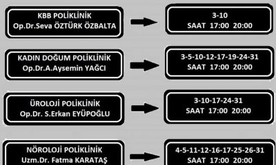SULUOVA DEVLET HASTANESİ OCAK AYI MESAİ DIŞI UYGULAMA TAKVİMİ