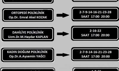 SULUOVA DEVLET HASTANESİ ŞUBAT AYI MESAİ DIŞI UYGULAMA TAKVİMİ.