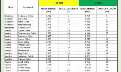1 ŞUBAT 2023 TARİHLİ DSİ AMASYA ŞUBE MÜDÜRLÜĞÜNÜN SORUMLULUK SAHASI İÇERİSİNDE BULUNAN BARAJ VE GÖLETLERE AİT SON DOLULUK ORANLARI.