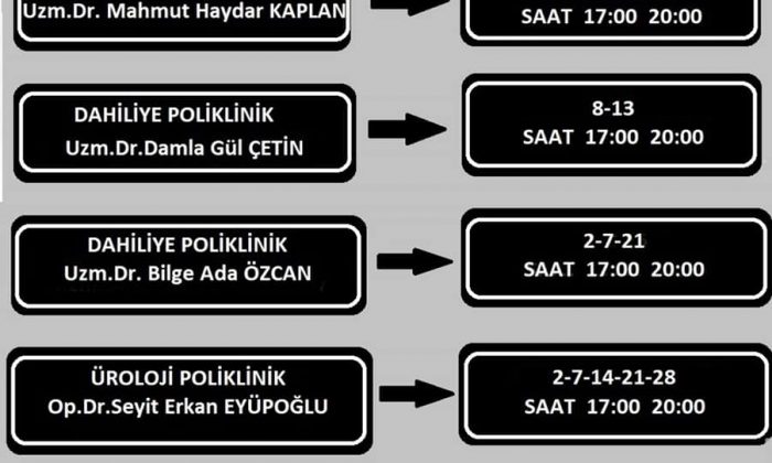 SULUOVA DEVLET HASTANESİ MART AYI MESAİ DIŞI UYGULAMA TAKVİMİ