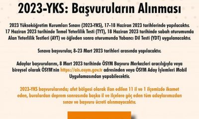 YÜKSEKÖĞRETİM KURUMLARI SINAVI(YKS) 17-18 HAZİRAN’DA YAPILACAK, BAŞVURULAR BUGÜN İTİBARIYLA BAŞLIYOR