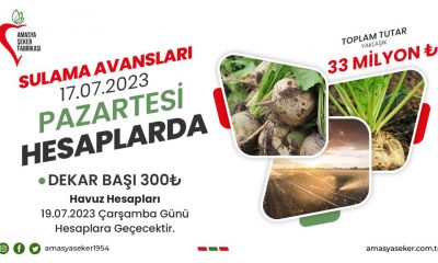 SULAMA AVANSLARI İLE ÖDEMELER ÇİFTÇİLERİN HESAPLARINA YATIRILIYOR.