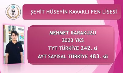 SULUOVA FEN LİSESİ ÖĞRENCİSİ MEHMET KARAKUZU 2023 YKS’DE TYT TÜRKİYE 242.Sİ, AYT SAYISALDA İSE TÜRKİYE 483.SÜ OLDU