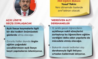 MİLLİ EĞİTİM BAKANI TEKİN, LİSELERDE SINIF TEKRARINI HAYATA GEÇİRECEKLERİNİ, DEVAMSIZLIK AFFINI DA KALDIRACAKLARINI BİLDİRDİ