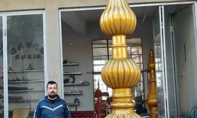 SULUOVA YENİ ŞEKER CAMİNİN ANA KUBBE ALEMİ, EL İŞÇİLİĞİYLE 1,5 AYDA YAPILDI.