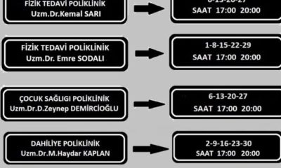 SULUOVA DEVLET HASTANESİ KASIM AYI MESAİ DIŞI UYGULAMA TAKVİMİ