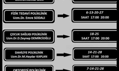 SULUOVA DEVLET HASTANESİ ARALIK AYI MESAİ DIŞI UYGULAMA TAKVİMİ