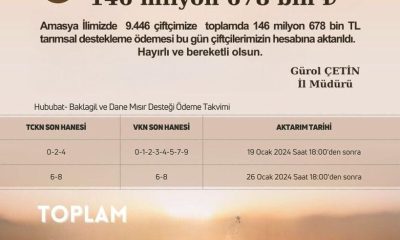 AMASYALI ÇİFTÇİLERE 146 MİLYON TL TARIMSAL DESTEK