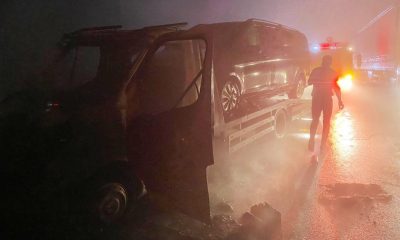 BBP LİDERİ DESTİCİ’NİN KAZA YAPAN ARACINI TAŞIYAN ÇEKİCİ MERZİFON KAYADÜZÜN’DE YANDI