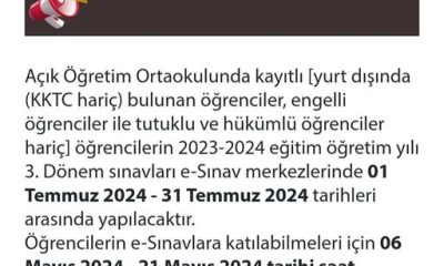 AÇIK ORTAOKUL ÖĞRENCİLERİNİN DİKKATİNE.