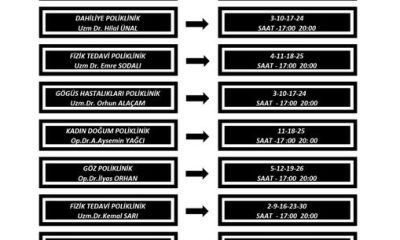 SULUOVA DEVLET HASTANESİ EYLÜL AYI MESAİ DIŞI UYGULAMA TAKVİMİ