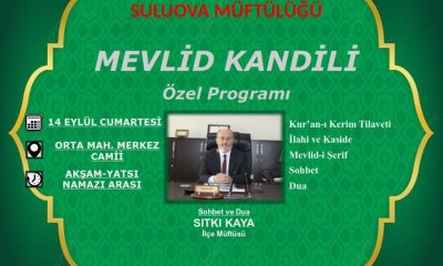 SULUOVA MÜFTÜLÜĞÜNDEN MEVLİD KANDİLİNE DAVET !