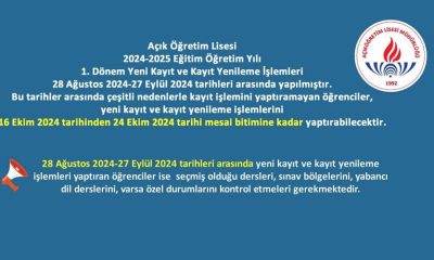 AÇIK ÖĞRETİM LİSESİNE YENİ KAYIT VE KAYIT YENİLEME İŞLEMLERİ İÇİN EK SÜRE !