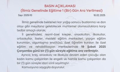 AMASYA VE SULUOVA GENELİNDE OKULLAR YARIN TATİL EDİLDİ