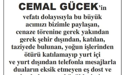 MERHUM CEMAL GÜCEK AİLESİNİN TAZİYE TEŞEKKÜRÜ !