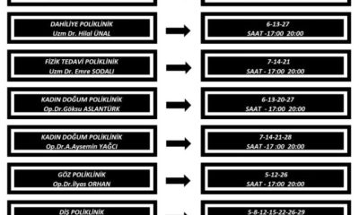 SULUOVA DEVLET HASTANESİ MAYIS AYI MESAİ DIŞI UYGULAMA TAKVİMİ