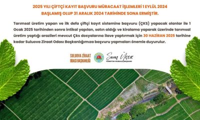 SULUOVALI ÇİFTÇİLERİMİZE DUYURULUR !