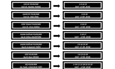 SULUOVA DEVLET HASTANESİ “EYLÜL AYI” MESAİ DIŞI UYGULAMA TAKVİMİ