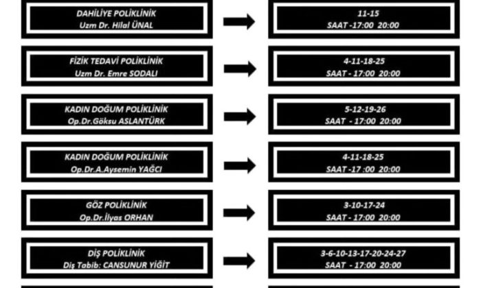 SULUOVA DEVLET HASTANESİ ‘KASIM AYI’ MESAİ DIŞI UYGULAMA TAKVİMİ