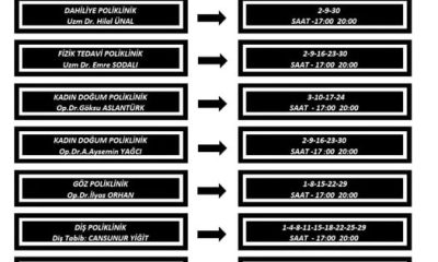 SULUOVA DEVLET HASTANESİ ARALIK AYI MESAİ DIŞI UYGULAMA TAKVİMİ