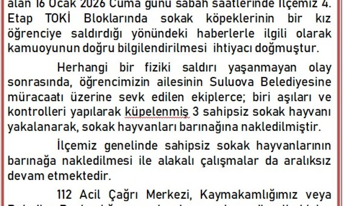 SULUOVA KAYMAKAMLIĞINDAN BASIN AÇIKLAMASI !