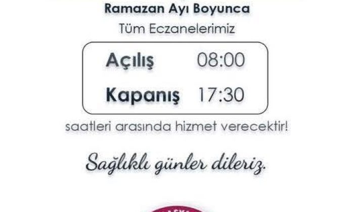 RAMAZAN AYINDA SULUOVA’DAKİ TÜM ECZANELER BU SAATLERDE AÇIK OLACAK !