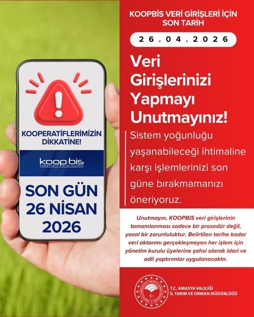 KOOPBİS VERİ GİRİŞLERİ İÇİN SON TARİH 26 NİSAN