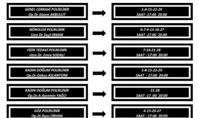 SULUOVA DEVLET HASTANESİ NİSAN AYI MESAİ DIŞI UYGULAMA TAKVİMİ.