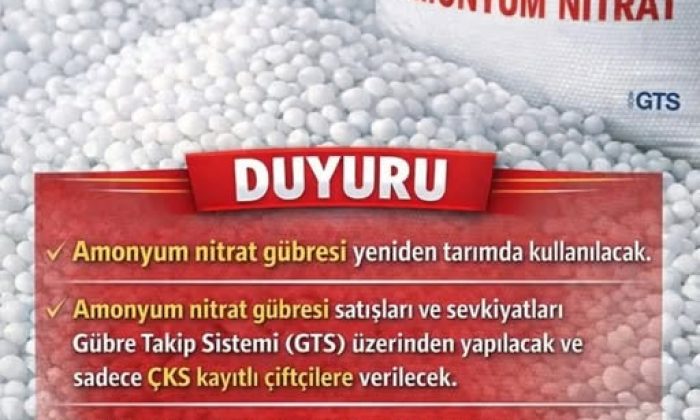 TARIMDA AMONYUM NİTRAT GÜBRESİ ARTIK SERBEST !