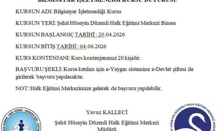 SULUOVA HALK EĞİTİMİ MERKEZİNDE “BİLGİSAYAR İŞLETMENLİĞİ KURS” KAYITLARI BAŞLADI