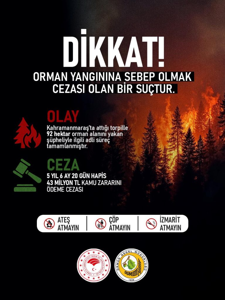 DİKKAT; ORMAN YANGININA SEBEB OLMAK CEZASI OLAN BİR SUÇTUR !