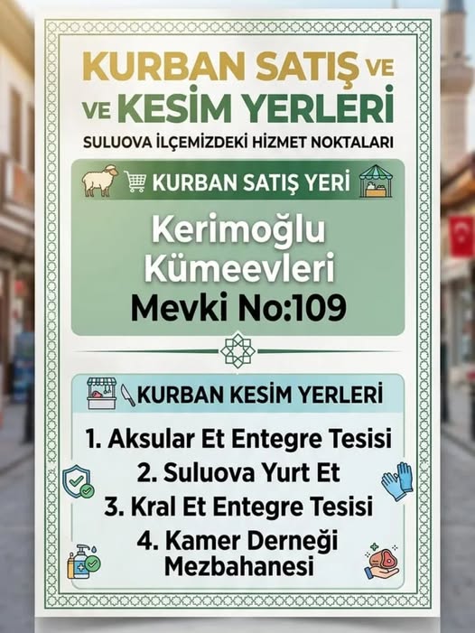 SULUOVA’DA KURBAN SATIM VE KESİM YERLERİ BELLİ OLDU